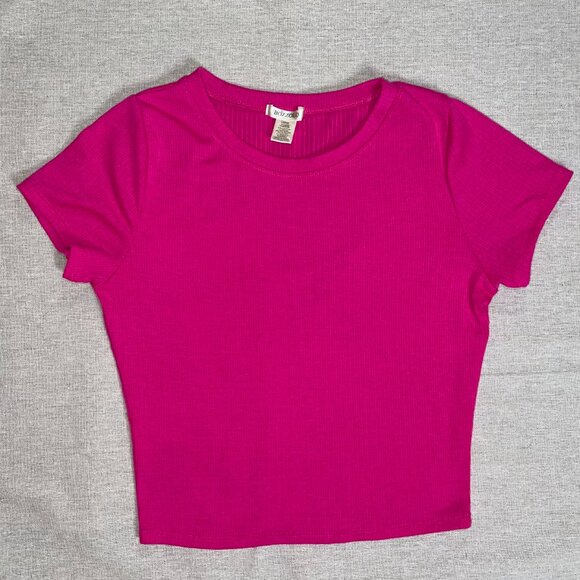 Bozzolo | Pink Ribbed Crewneck Cropped Tee | Large - Picture 1 of 4